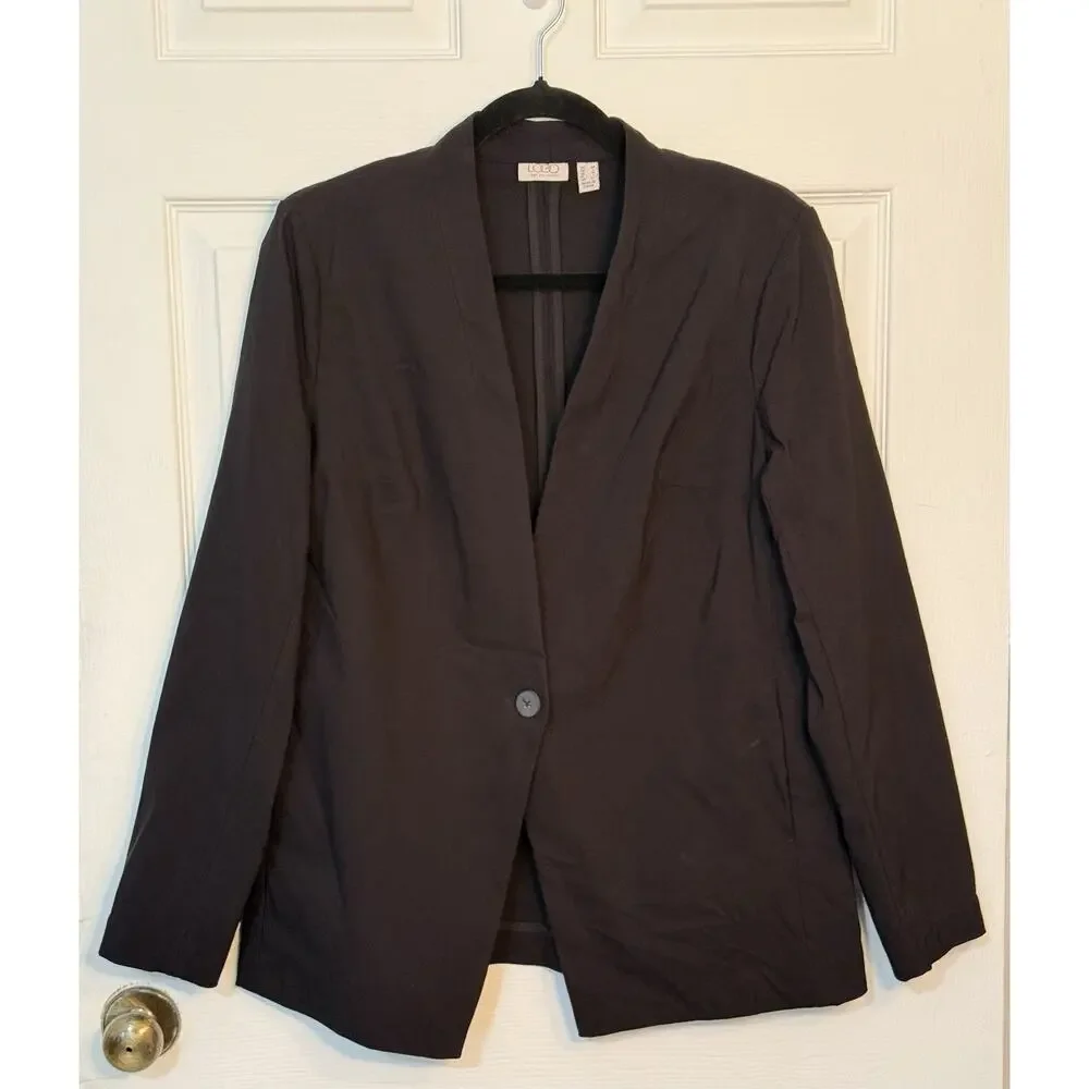 Logo Lori Goldstein Blazer Jacket Women's‎ Anywear Stretch One Button Medium